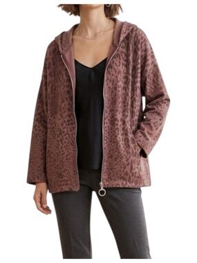 Marisima Italy Mauve Leopard Zip Up Hoodie Cotton Blend Made In Italy - One Size